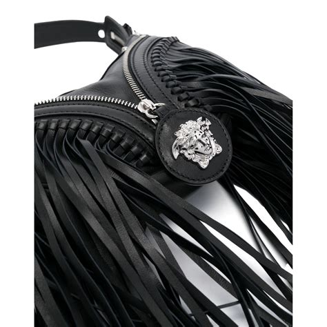 Versace Repeat Mini Fringed Leather Shoulder Bag